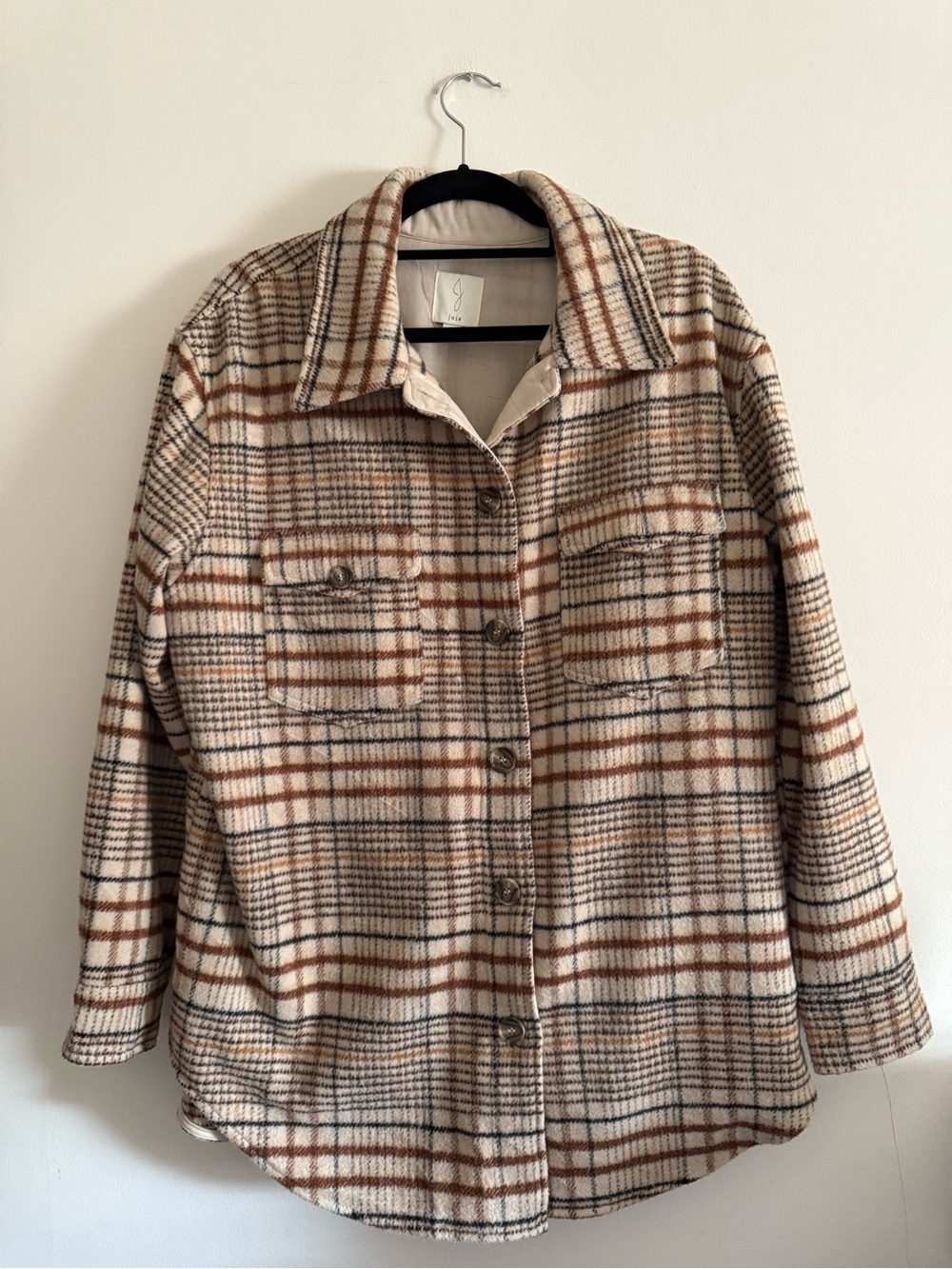 Joie Plaid Cream and Brown Shacket size XL